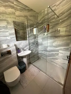 a bathroom with a shower and a toilet and a sink at Markovic Winery and Estate apartments in Cetinje