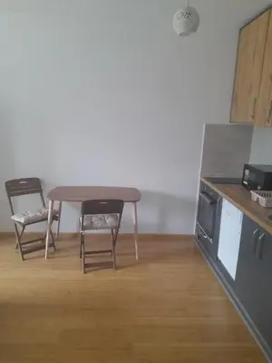 a kitchen with a table and chairs in a kitchen at Apart Anastasija in Bar