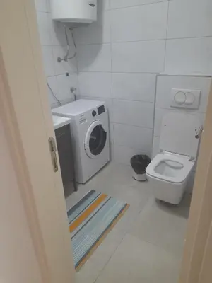 a bathroom with a washing machine and a toilet at Apart Anastasija in Bar