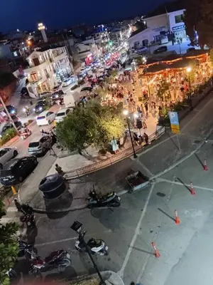 an overhead view of a city street at night at Ulpiana - Apartments,Rooms,Hostel in Ulcinj