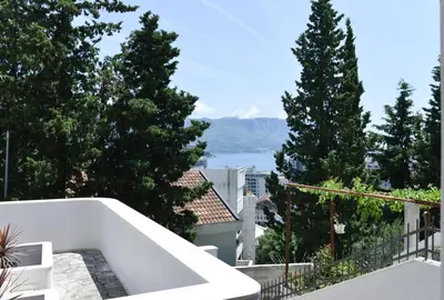 a view from the balcony of a house with trees at Harmonia Hills Apartments in Budva
