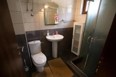 a bathroom with a toilet and a sink at Villa Ladera Lapcici in Budva
