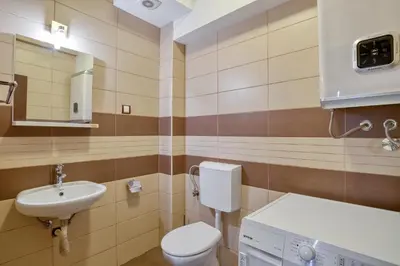 a bathroom with a toilet and a sink at Villa Old Olive in Budva