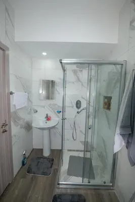 a bathroom with a shower and a sink at Apartment Lara in Ulcinj