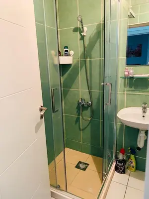 a bathroom with a shower and a sink at Podgorica city center apartment in Podgorica