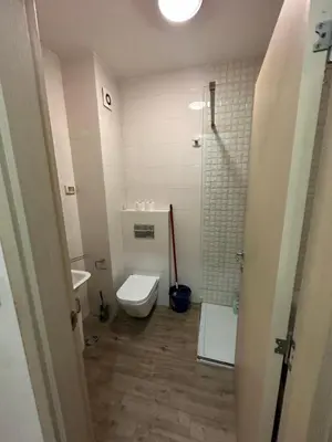 a bathroom with a toilet and a sink and a shower at Hanna apatment in Podgorica