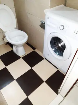 a bathroom with a toilet and a washing machine at Apartman Paris in Podgorica