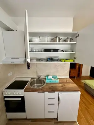 a small kitchen with a sink and a stove at Stex Urban 2 in Podgorica