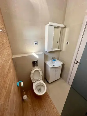 a small bathroom with a toilet and a sink at Stex Urban 2 in Podgorica