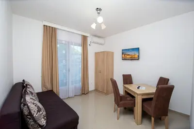 a living room with a table and a couch at Apartments Blanco in Budva