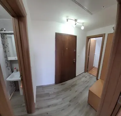 a hallway with a door and a sink in a room at Apartment Old Olive in Dobra Voda