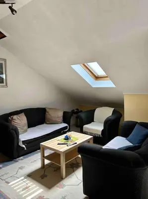 a living room with two couches and a table at Central Park Apartment in Podgorica