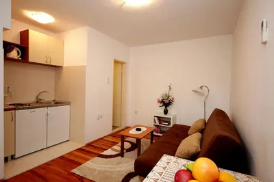a living room with a couch and a table at Guesthouse Drašković in Petrovac na Moru