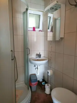 a small bathroom with a sink and a toilet at 1-Bedroom Apartment in Bigovo