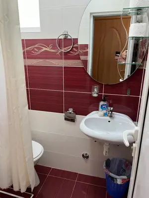 a bathroom with a sink and a mirror at Apartments MyDay in Budva