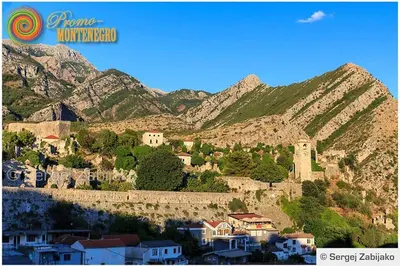 a view of a mountain with houses and mountains at Apartment Old Town Stari Bar in Bar