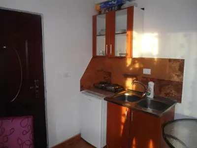 a small kitchen with a sink and a stove at Apartments Pekic in Bar