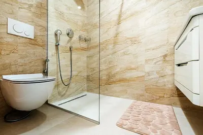 a bathroom with a shower and a toilet at Skyline Apartments by In Property in Becici