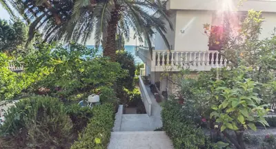 a staircase leading to a house with a palm tree at Apartments Vinka&Mila in Sutomore