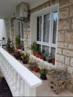 a house with potted plants on the front porch at Apartments Vinka&Mila in Sutomore