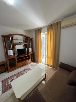 a living room with a couch and a tv at Berin Apartments in Ulcinj