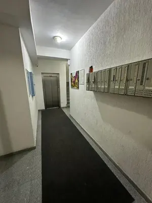 a hallway with a door and a black carpet at Stex Urban 4 in Podgorica