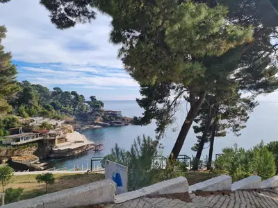 a view of a body of water with trees at Marelis condo with sea view in Ulcinj