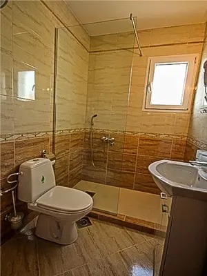 a bathroom with a toilet and a shower and a sink at Apartments MileS in Utjeha