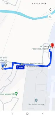 a map of the proposed route for the subway at Cozzy apartment near the Aiport Podgorica in Mitrovići