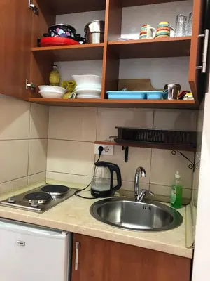 a kitchen counter with a sink and a stove at Family House Milic in Ulcinj in Ulcinj