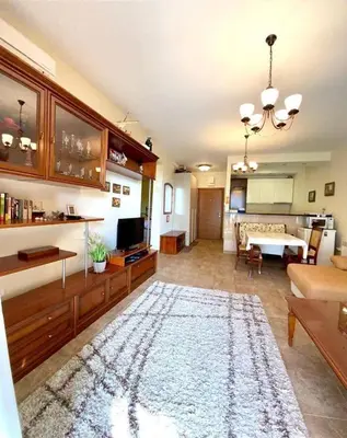a living room with a large rug on the floor at Orhid apartment Becici one in Budva