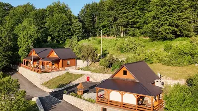 an overhead view of a group of cottages at Oasis of Peace in Cetinje