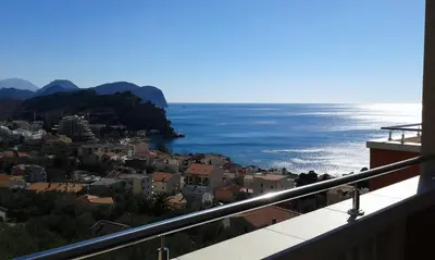 a view of the ocean from a balcony at Oro Apartments in Petrovac na Moru