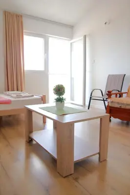 a living room with a table with a plant on it at Apartments Miki in Bar