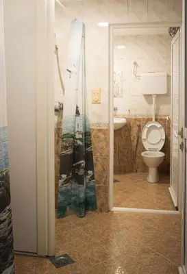 a bathroom with a shower with a toilet and a sink at Sneza in Podgorica