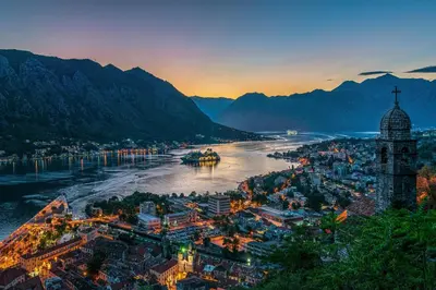 an aerial view of a city next to a river at Beachfront Villa Adria - Happy Rentals in Kotor