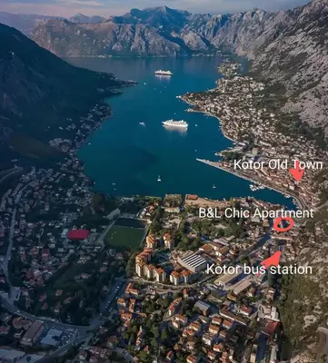 an aerial view of kotor old town and bkk city apartment at B&L Chic apartment in Škaljari