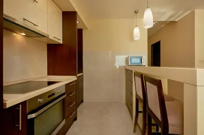 a kitchen with a sink and a counter top at Shine Crystal, first line with a stunning view in Čučići
