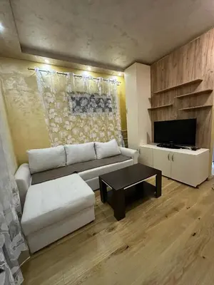 a living room with a couch and a table at Lux Apartment Oasis in Rafailovici