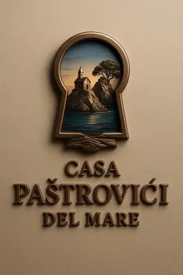 a sign on a wall with a painting of a church at Casa Pastrovici del Mare in Petrovac na Moru