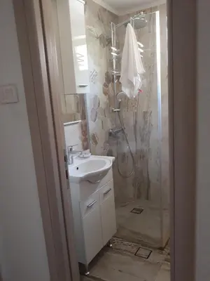 a bathroom with a shower and a sink at APARTMAN PAVLE in Petrovac na Moru