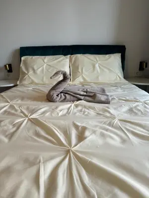 a snake laying on top of a bed at Cozy sea view apt with garage in Budva