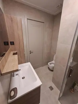 a bathroom with a white sink and a toilet at MM Apartment in Budva