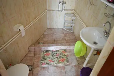 a small bathroom with a sink and a toilet at Smokva in Bar
