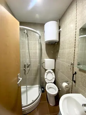 a bathroom with a shower and a toilet and a sink at Apartmani Jaz 24 in Budva