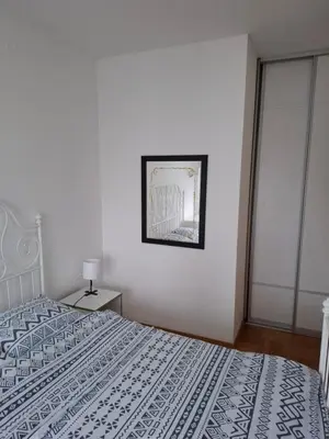 a bedroom with a bed and a picture on the wall at Dina's Place in Podgorica