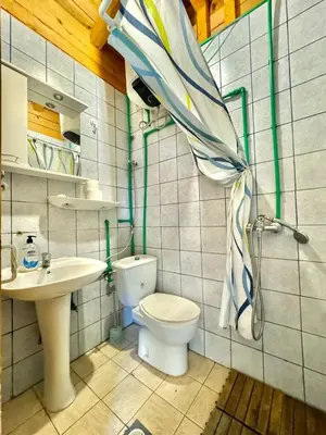 a bathroom with a toilet and a sink at Jungle 1 House Ada Bojana in Ulcinj
