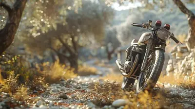 a motorcycle parked on a gravel road with trees at PRINCESS - Valdanos in Ulcinj
