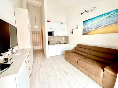 a living room with a couch and a television at Apartmani More in Budva