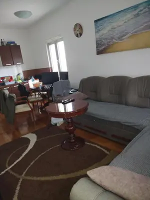 a living room with a couch and a table at Apartman Fontana in Budva